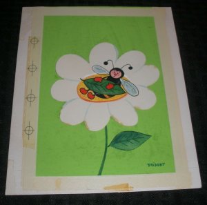 VALENTINES DAY Cute Bee w/ Leaf in Flower 7x8.5 Greeting Card Art #8692