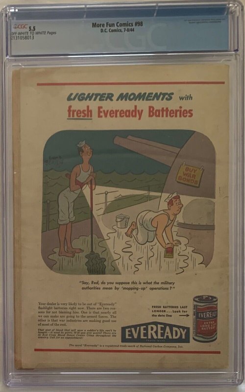(1944) MORE FUN COMICS #98 CGC 5.5 DOUBLE COVER! Rare Golden Age! Last DR FATE!