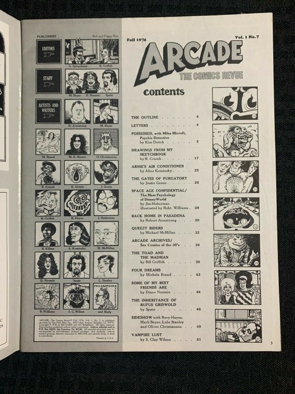 1976 Fall ARCADE The Comics Revue Magazine #7 FN 6.0 R Crumb / S Clay Wilson