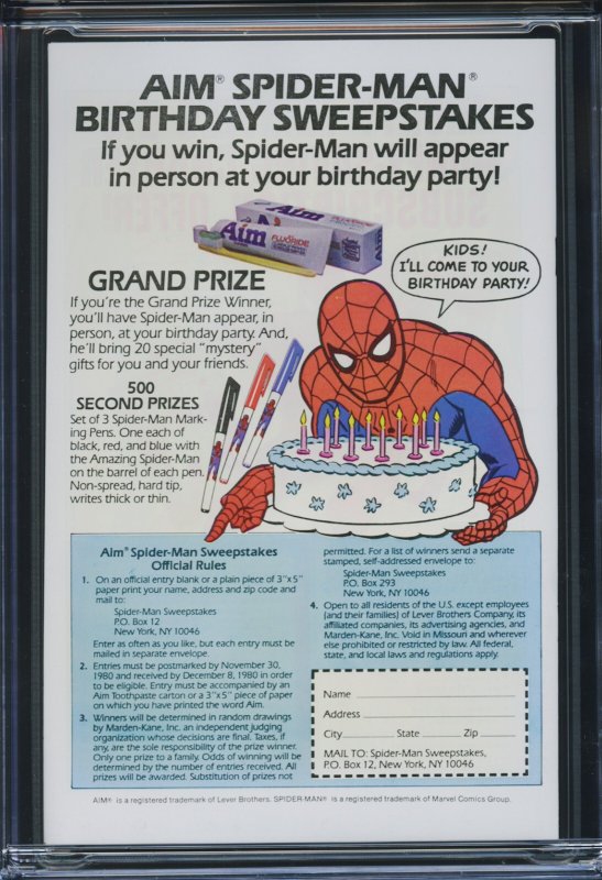 AMAZING SPIDER-MAN AIM TOOTHPASTE GIVEAWAY - 1980 - CGC-9.6 - Green Goblin