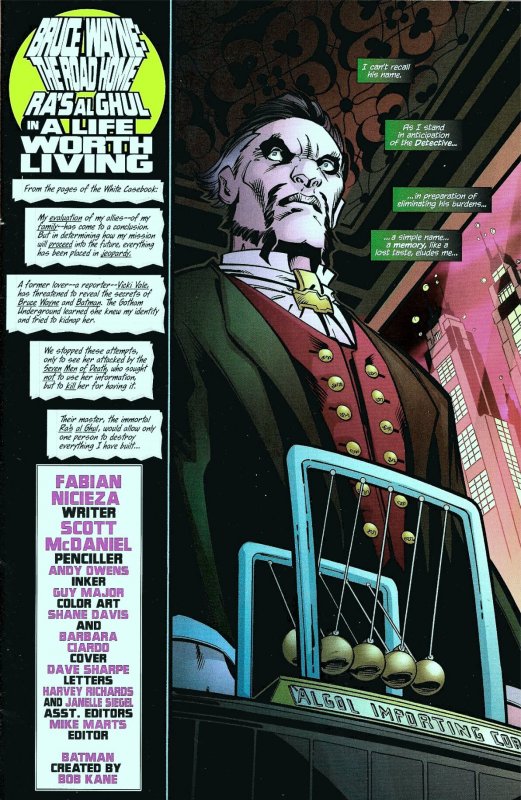 BRUCE WAYNE: THE ROAD HOME  RAS AL GHUL #1 (Dec2010) 9.0 VF/NM  Scott McDaniel