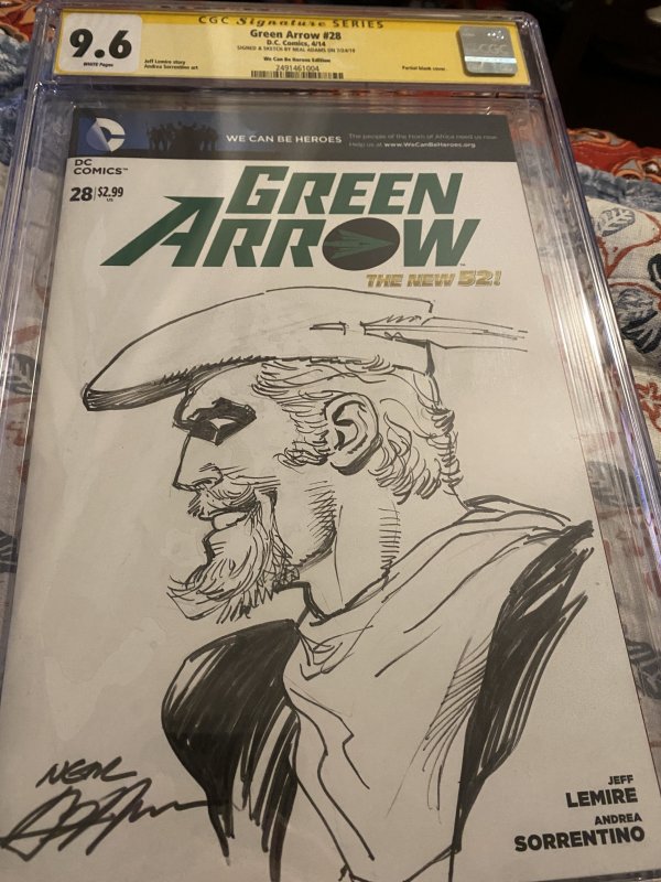 Green Arrow #28 signed full head sketch Neal adams Cgc signature series 9.6