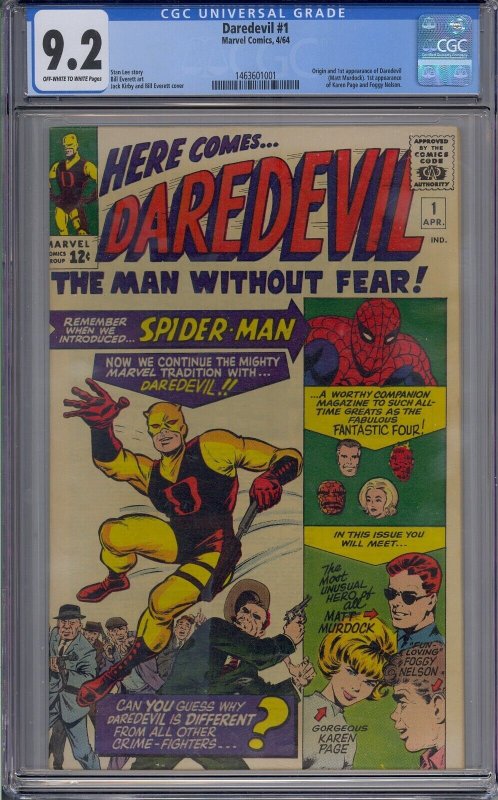 DAREDEVIL #1 CGC 9.2 1ST MATT MURDOCK FOGGY NELSON KAREN PAGE