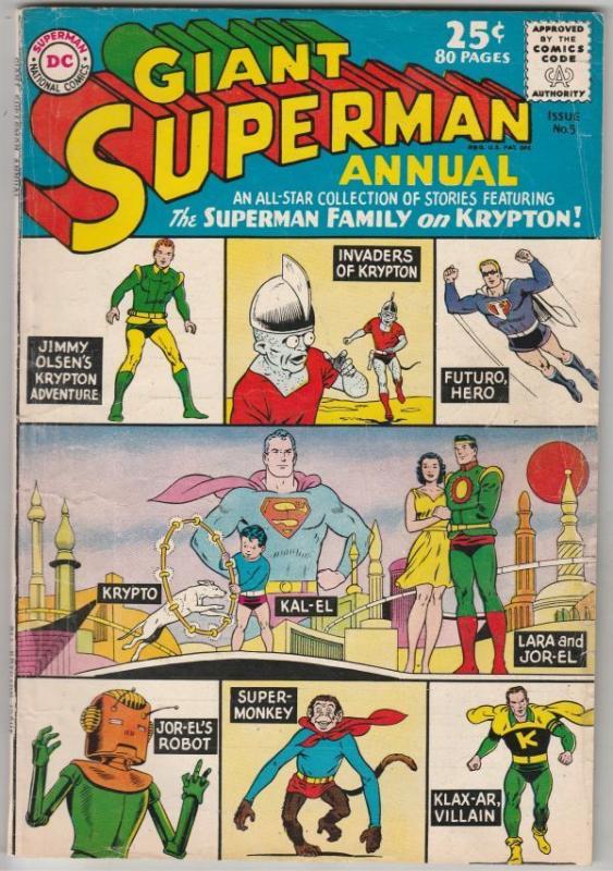 Superman, Giant Annual #5 strict VG/FN 5.0  Super-Monkey, Krytpo, Superboy