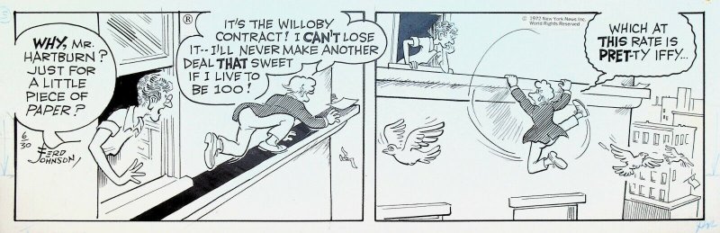 Moon Mullins Original Comic Strip Art Ferd Johnson June 30 1972 Contract