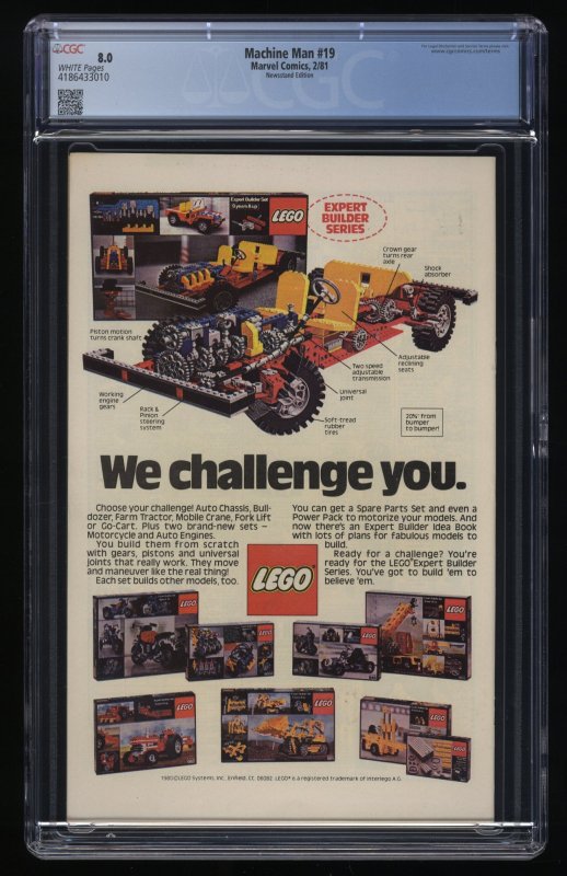 Machine Man #19 CGC VF 8.0 White Pages Newsstand Variant 1st Jack O'Lant...