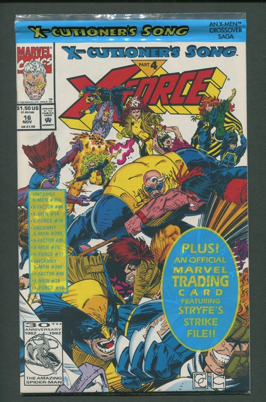 X-Force #16  (Poly-Bagged w/Cable Card) NM+/  November 1992