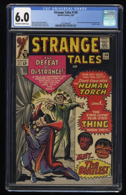 Strange Tales #130 CGC FN 6.0 Off White to White The Beatles! 1965!