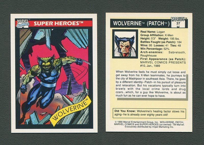 1990 Marvel Comics Card #37 (Wolverine) / MINT / HipComic