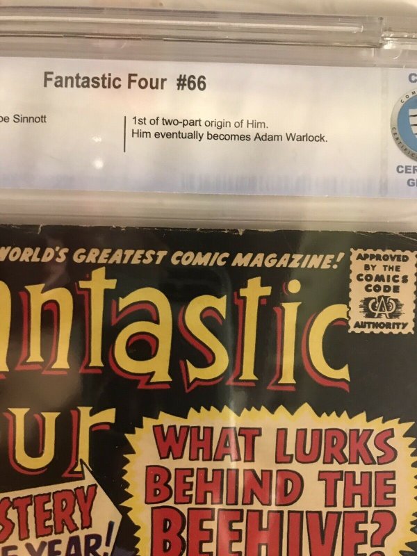 Fantastic Four #66 CBCS 5.5 First Him/Adam Warlock MCU Guardians Of Galaxy 