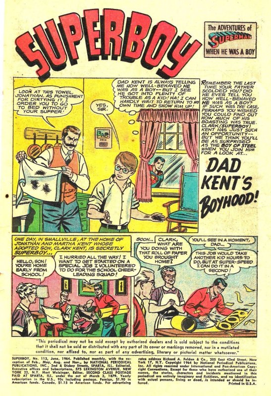 SUPERBOY #113 (Jun1964) 5.0 VG/FN  Two Fun Time-Travel Stories! Curt Swan!