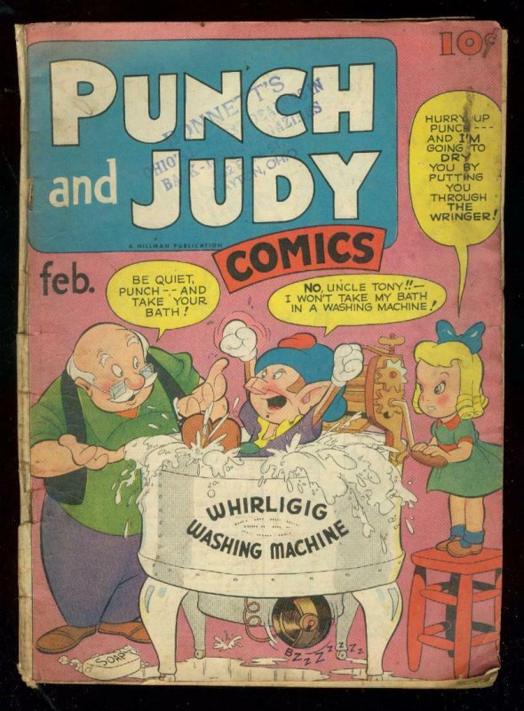 PUNCH AND JUDY #7 1947-WILD COVER-STRANGE HUMOR COMIC G/VG