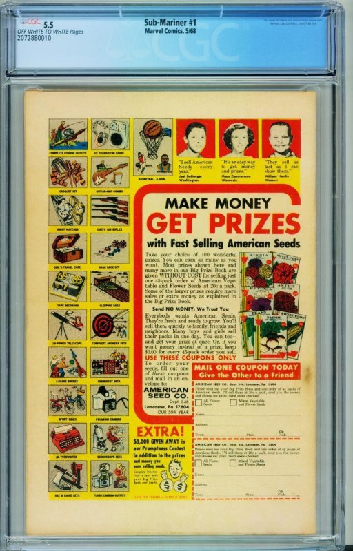 SUB-MARINER #1 CGC 5.5-1967-Marvel first issue-2072880010