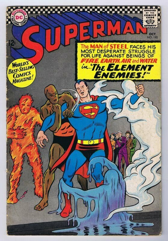 Superman #190 ORIGINAL Vintage 1966 DC Comics Element Enemies 