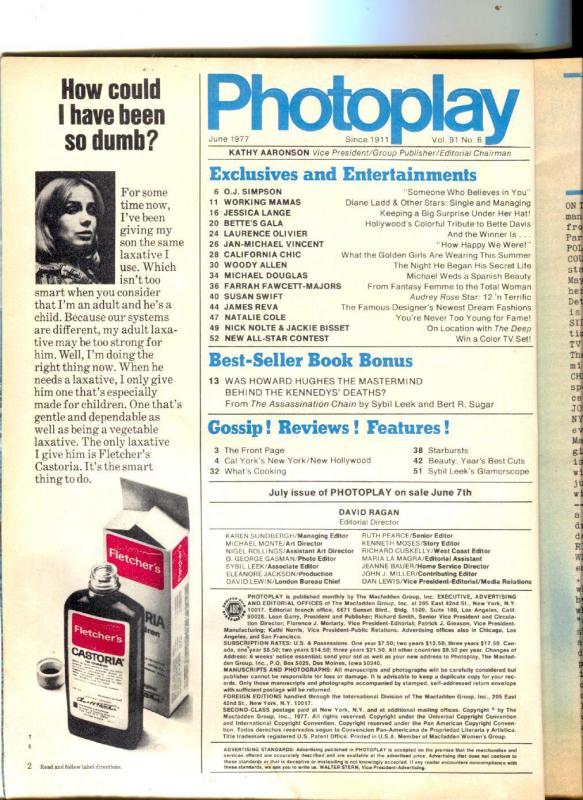 Photoplay-Farrah Fawcett-Majors-O.J. Simpson-Woody Allen-June-1977