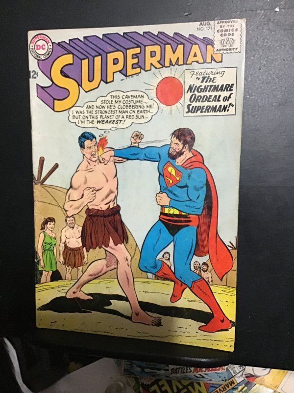 Superman #171  (1964) Red Sun World Super-Caveman! FN/VF Wow!