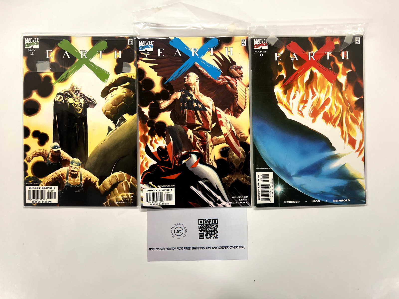 3 Earth X Marvel Comic Books # 0 1 2 Avengers Defenders Spiderman Thor