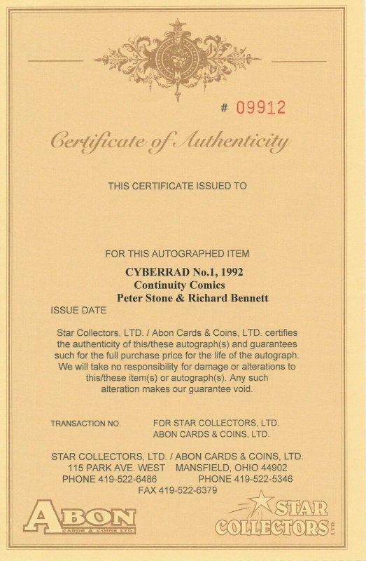 CYBERRAD #1 SIGNED BY PETER STONE CONTINUITY COMICS 1992 EB204