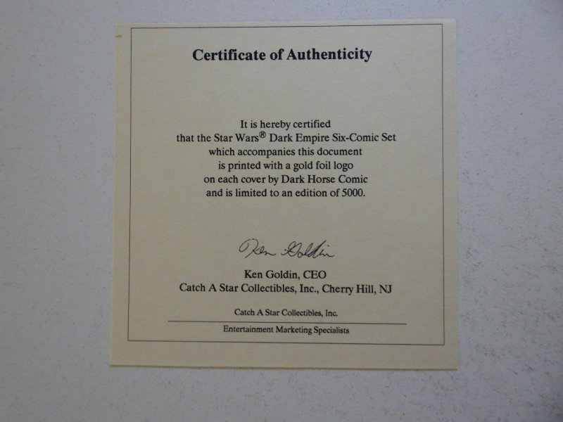 Star Wars: Dark Empire #1 Gold foil logo w/ CoA! VF+ Condition