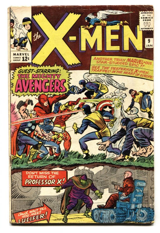 X-MEN #9 1965-MARVEL COMICS-AVENGERS-1st LUCIFER-vg