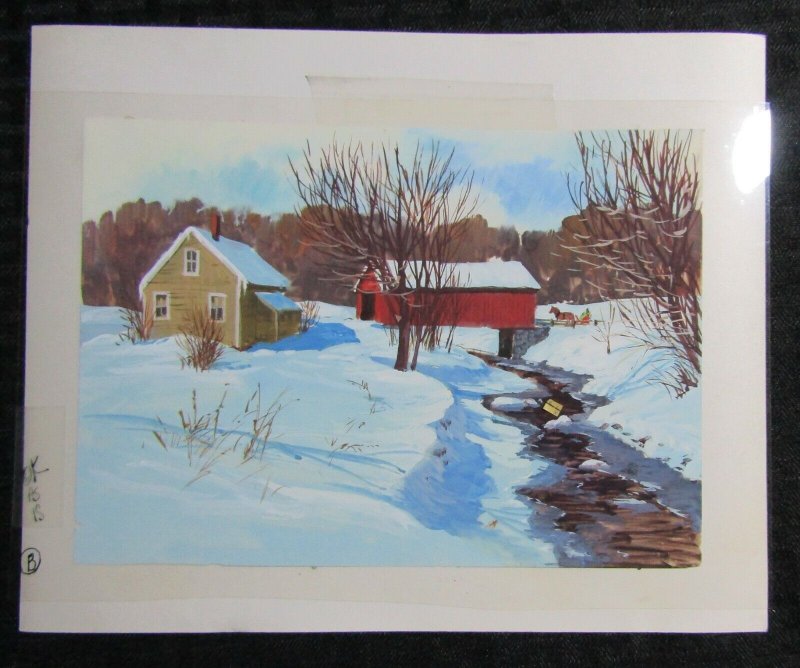 FATHERS DAY Covered Bridge & Stream Painted Rough 10x8 Greeting Card Art nn