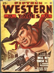 FIFTEEN WESTERN TALES--FEB 1950-BLACK BART STORY-GUNFIGHTS-PULP THRILL