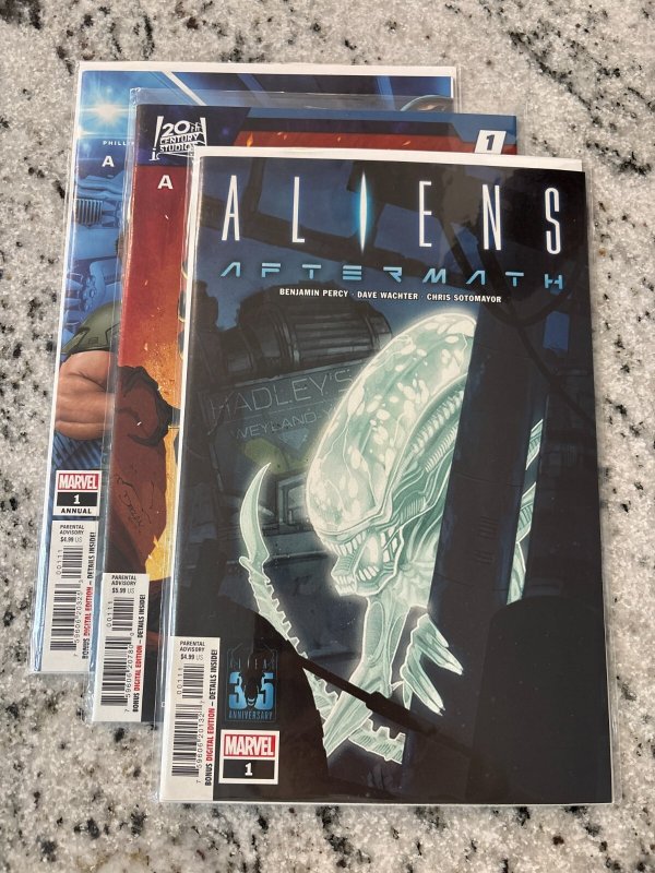 Lot Of 3 Alien Marvel Comic Books # 1 1 1 NM Aliens Aftermath Annual 15 J435