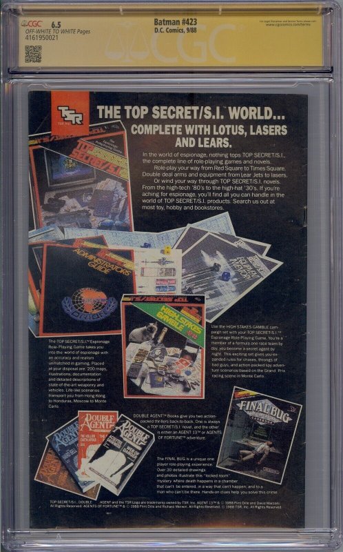 BATMAN #423 CGC 6.5 SS SIGNED MCFARLANE 