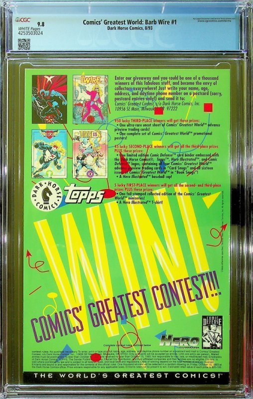 Comics' Greatest World: Steel Harbor-Barb Wire #1 (1993)-CGC 9.8-Cert#42...