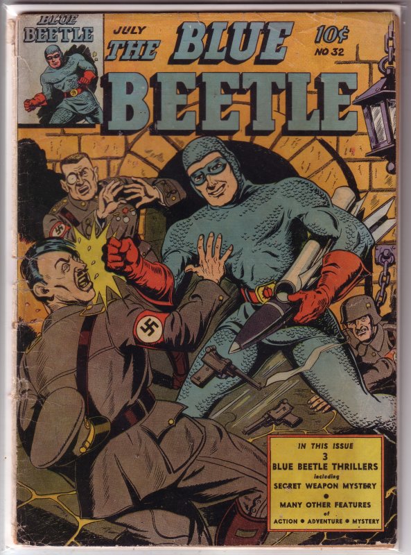 Blue Beetle   (Fox)   #32 PR (page out) punching Hitler cover