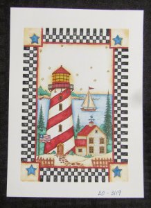 HAPPY BIRTHDAY Lighthouse w/ Sailboat & Stars 6.5x9 Greeting Card Art #3119