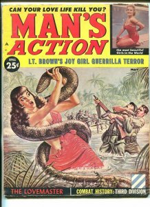 MAN'S ACTION-MAY 1960-GIANT SNAKE-PULP VIOLENCE-CHEESE CAKE-vg