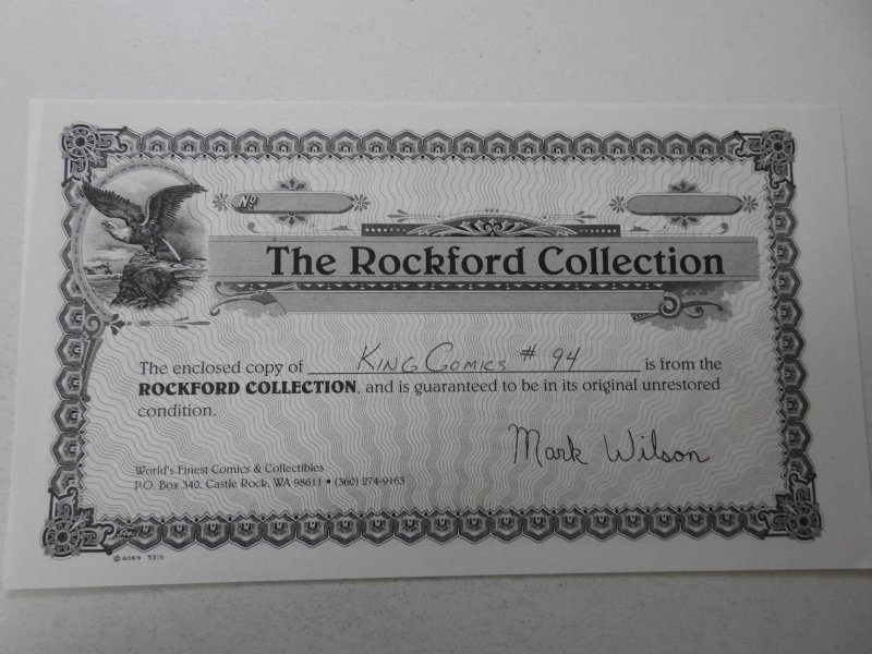 King Comics #94 (1944) FN/VF Condition! Rockford Pedigree Cert!