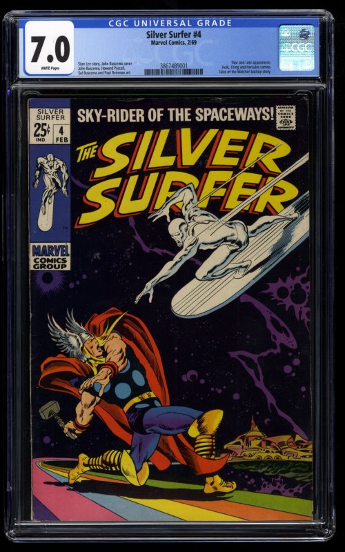 Silver Surfer #4 CGC FN/VF 7.0 White Pages vs Thor!