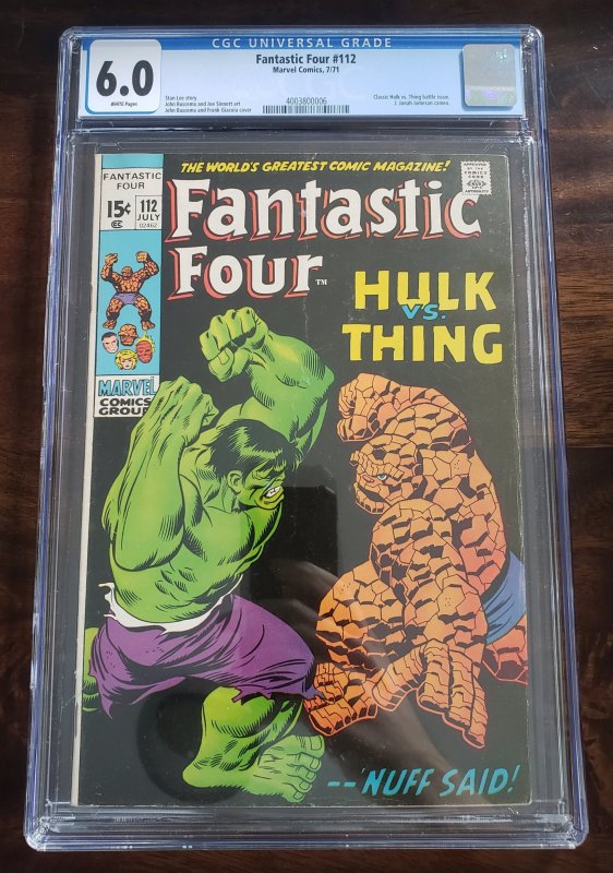 Fantastic Four 112 CGC 6.0 (white pages) classic Thing vs. Incredible Hulk cover