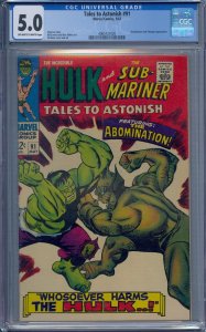 TALES TO ASTONISH #91 CGC 5.0 HULK SUB-MARINER ABOMINATION STRANGER