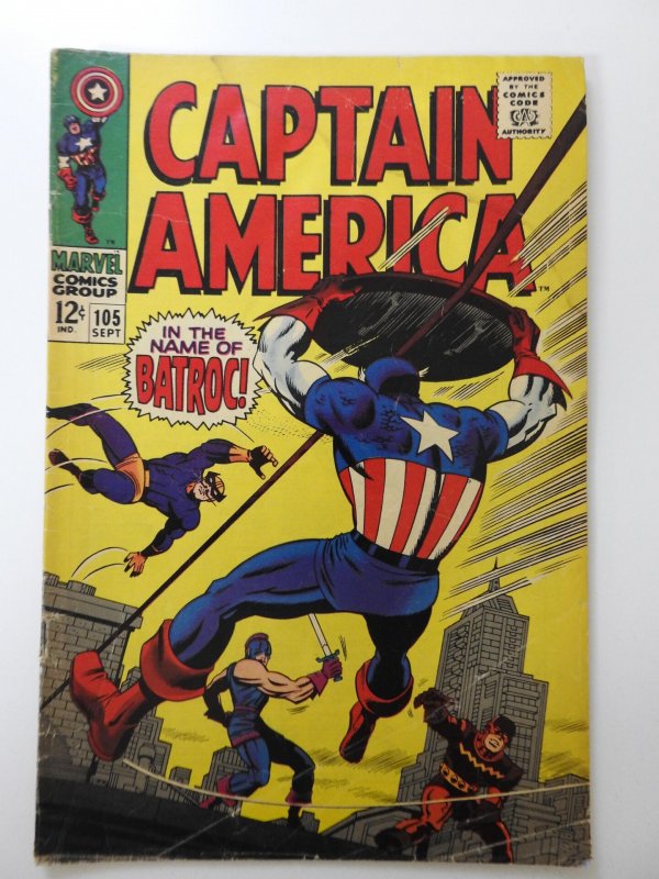 Captain America #105  (1968) Early Silver Age Cap! GVG Condition! Staining