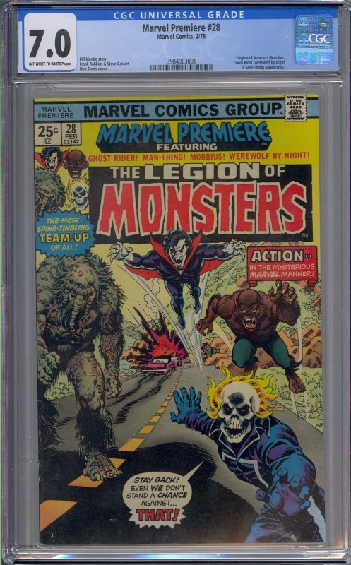 MARVEL PREMIERE #28 CGC 7.0 LEGION OF MONSTERS