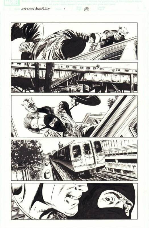 Captain America #1 p.18 - Cap on Train Action - 2005 art by Steve Epting 