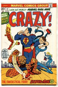 Crazy #3 -- 1973 Origin issue-Fantastic Four-Superman