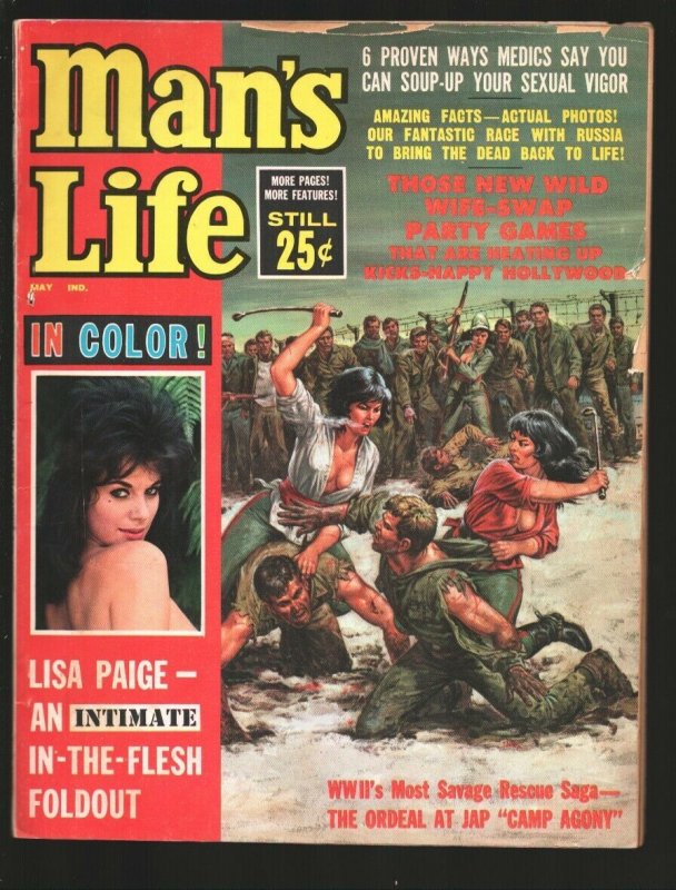 Man's Life 5/1963-POW Camp girl fight cover-Bringing the dead back to life-Ch...