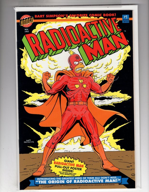 Radioactive Man #1 (1993) 9.6 Beauty! Poster Intact! Bongo Comics     / EBI#1