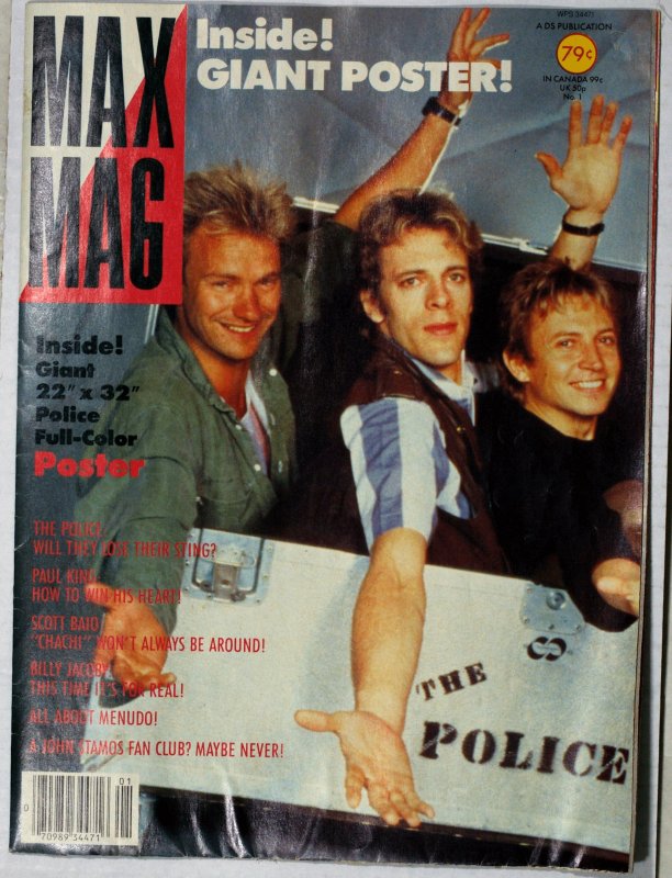 Max Mag. The Police on Cover. 6.0 Fine. Giant Poster Inside. 1984.