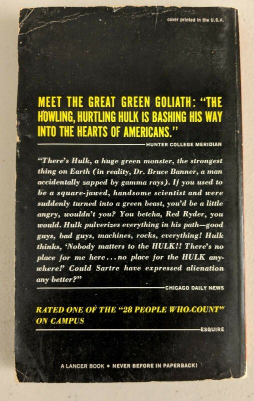 The Incredible Hulk Collectors Alumb Paperback 1966 Lancer Books 