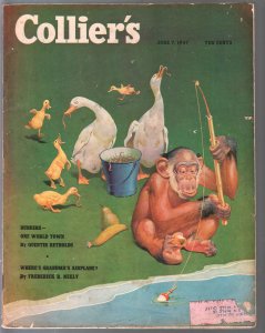 Collier's 6/9/1947- monkey cover-Lawson Woods-Quentin Reynolds-pulp fiction-VG