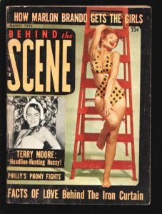 Behind The Scene 3/1955-Spicy pin-up cover-Marlon Brando-Rita Moreno-William ...