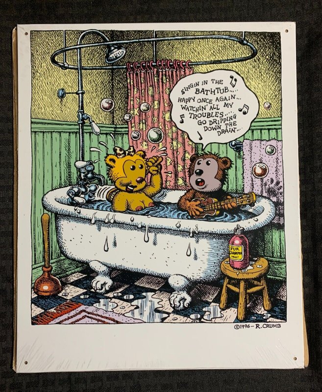 1996 R CRUMB Singin In The Bathtub 11.5x14 Tin Metal Sign SEALED