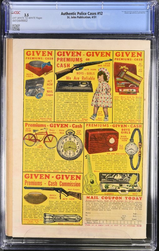Authentic Police Cases #12 CGC 3.5 Very Good-. Matt Baker