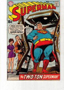 Superman #221 (1969) VF High-Grade 1st Fat Supes! Bondage Panel pg 1 Richmond!