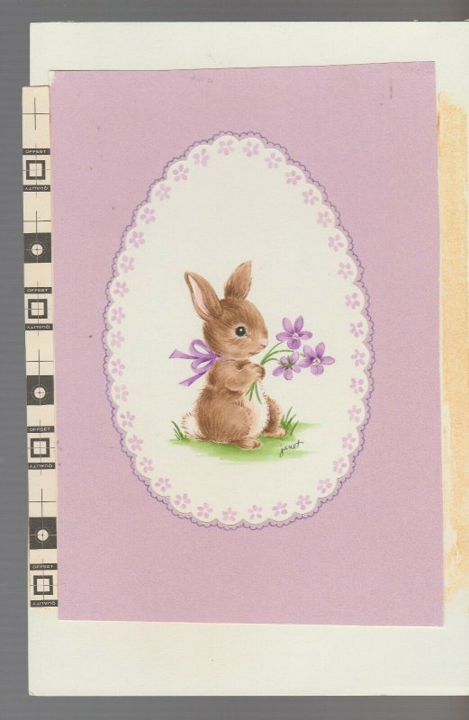 FOR MOTHER Cute Rabbit Purple Violets Oval Border 6x9 Greeting Card Art #E2649